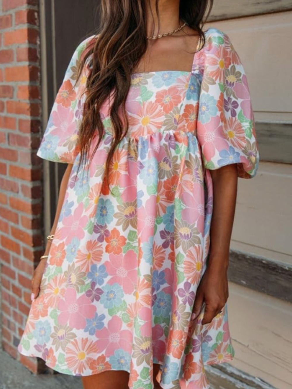 Women's Floral Puff Sleeve Dress Size Medium Pink Spring Summer Dress